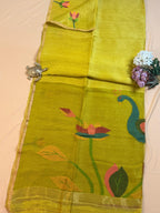 Handloom Silk Linen Saree with Ethereal Silk Muslin Pallu
