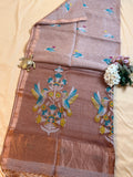 Handloom Silk Tissue Linen Saree with Silk Muslin Pallu
