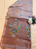 Handloom Silk Tissue Linen Saree with Silk Muslin Pallu