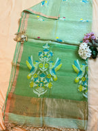 Handloom Silk Tissue Linen Saree with Silk Muslin Pallu