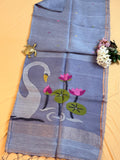 Handloom Silk Linen Saree with Ethereal Silk Muslin Pallu