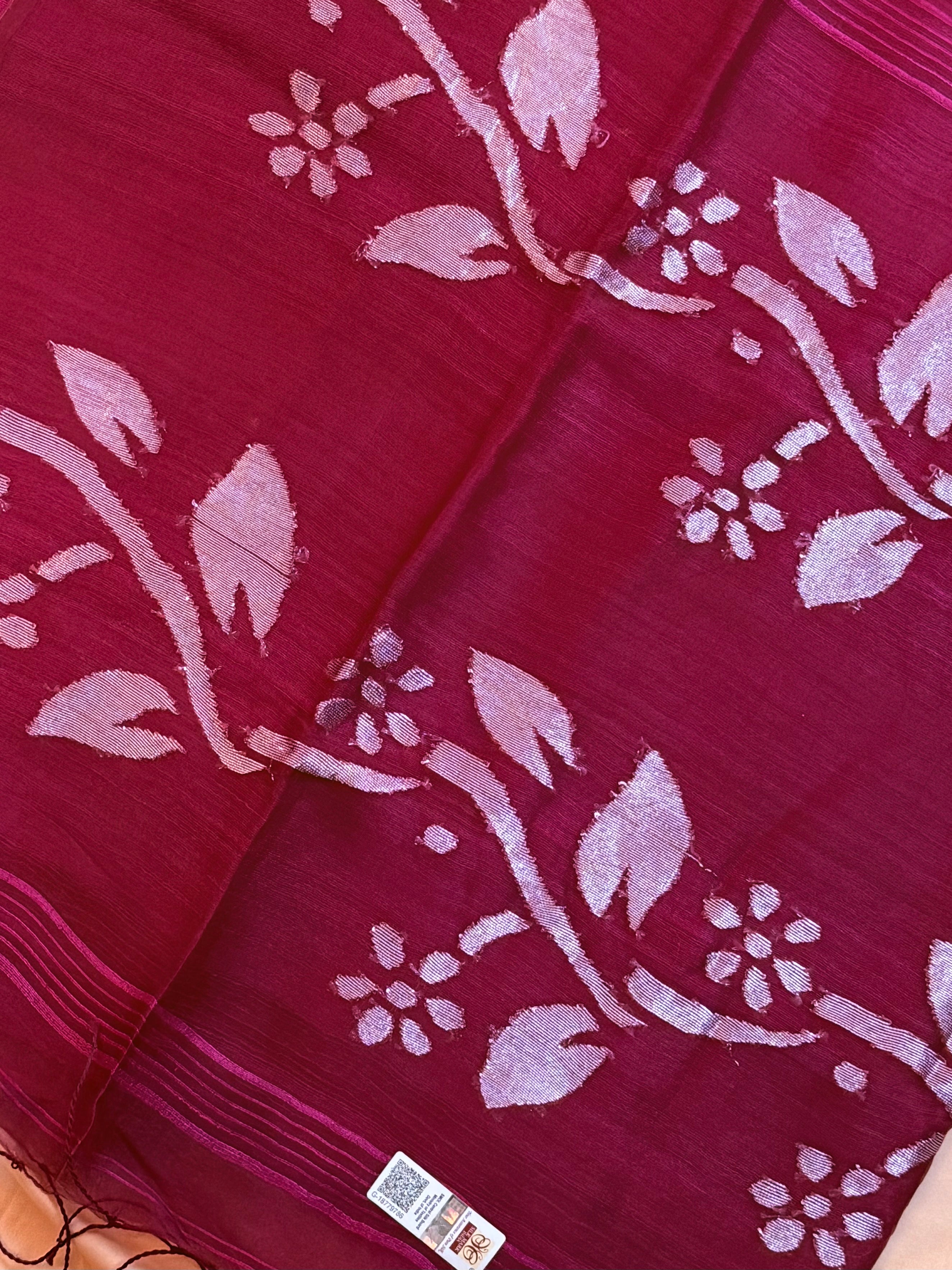 Silk Mark Certified Handloom Matka Silk Saree with Needle Jamdani