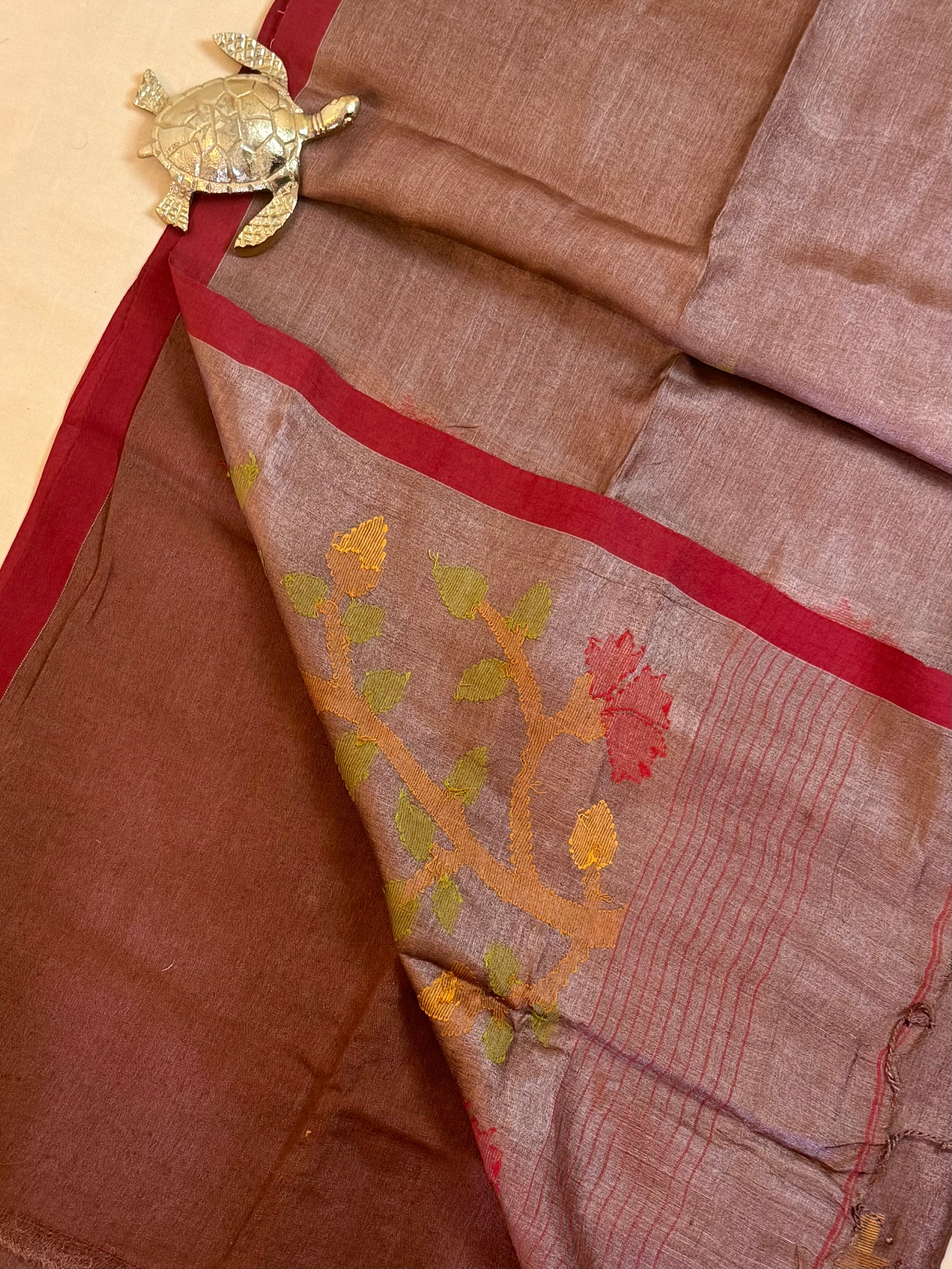 Silk Mark Certified Handloom Tussar Silk Saree with Needle Jamdani