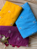 Hand-Embellished Khadi Cotton Saree with Floral Artistry