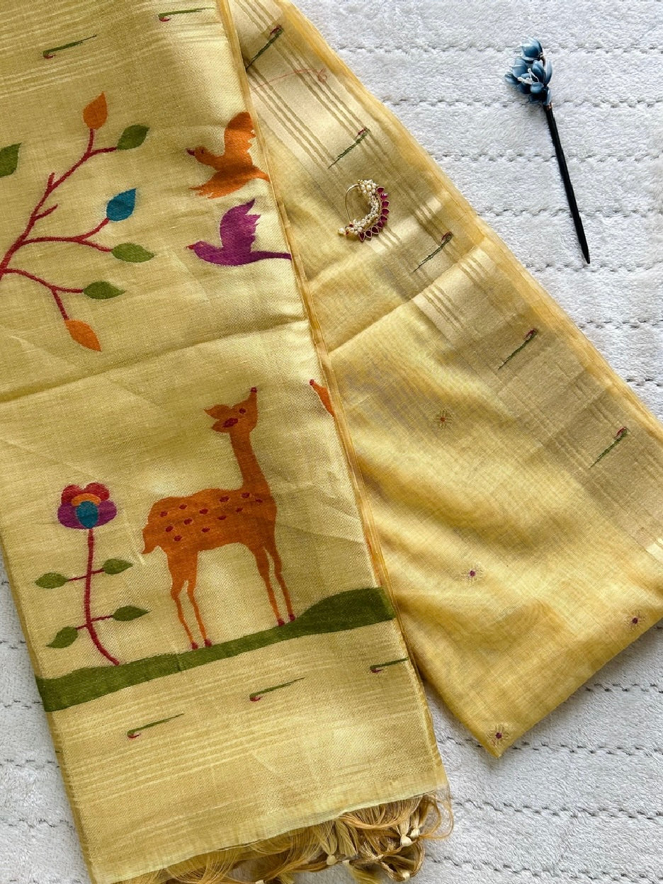 Soft Cotton Jamdani-Paithani with Muniya Border