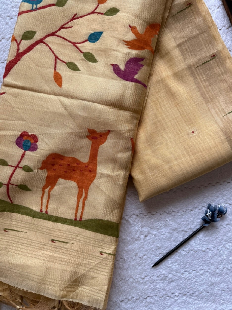 Soft Cotton Jamdani-Paithani with Muniya Border
