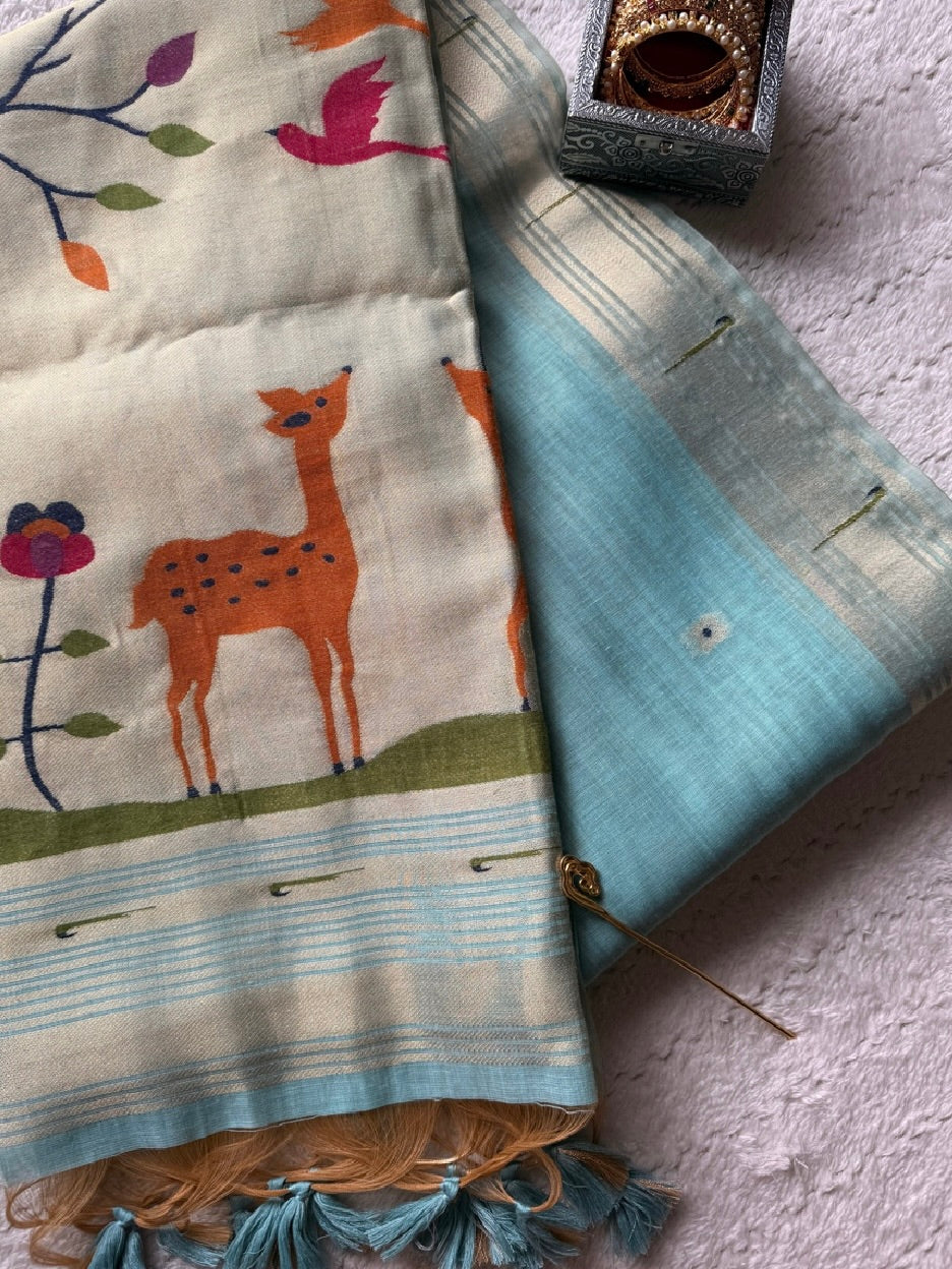 Soft Cotton Jamdani-Paithani with Muniya Border