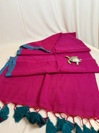 Pure Mul Plain Cotton Saree with Contrast Pallu