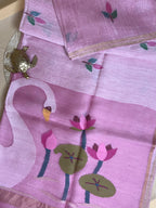 Handloom Silk Linen Saree with Ethereal Silk Muslin Pallu