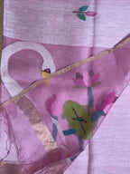 Handloom Silk Linen Saree with Ethereal Silk Muslin Pallu