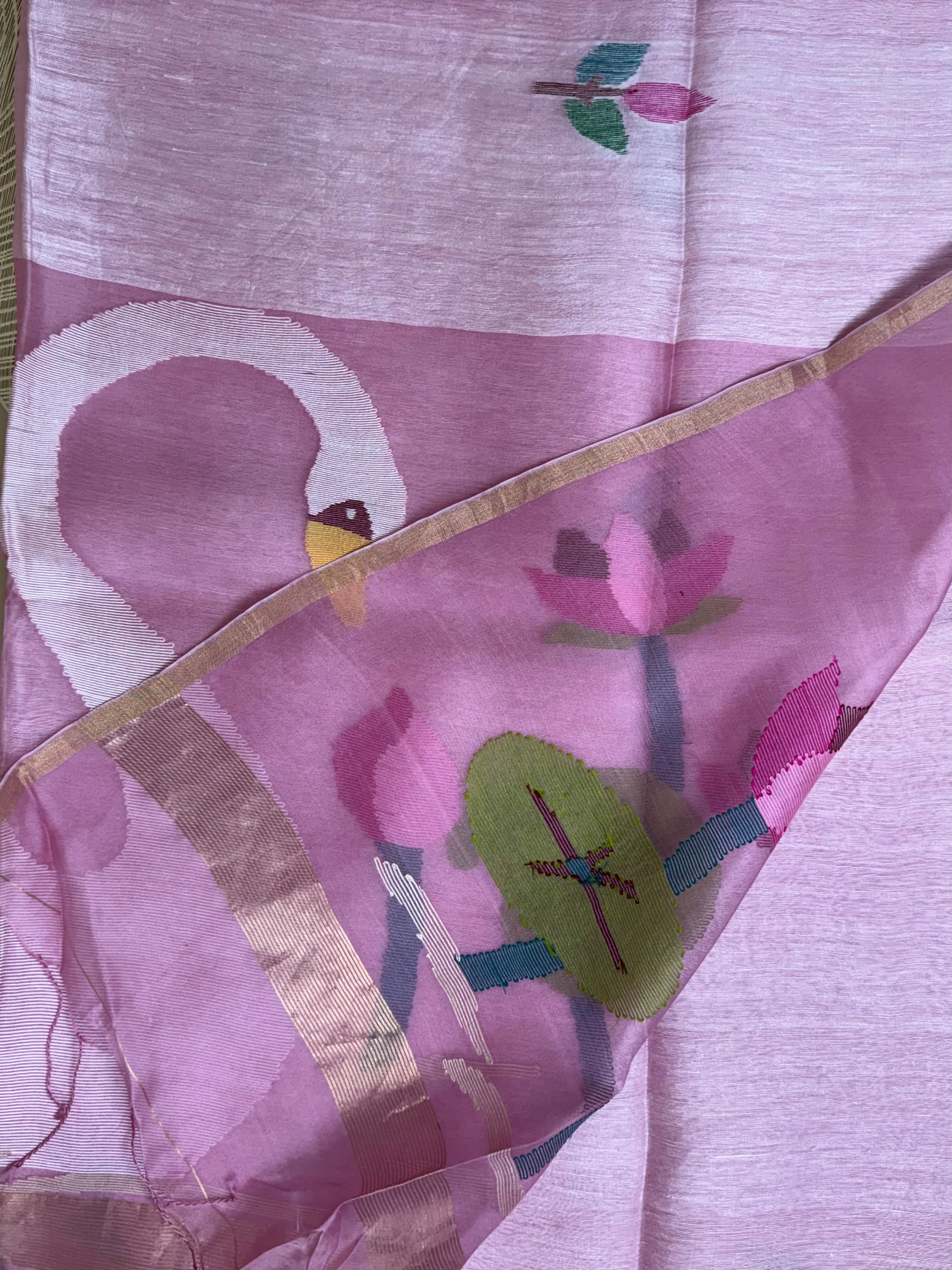 Handloom Silk Linen Saree with Ethereal Silk Muslin Pallu