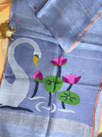 Handloom Silk Linen Saree with Ethereal Silk Muslin Pallu