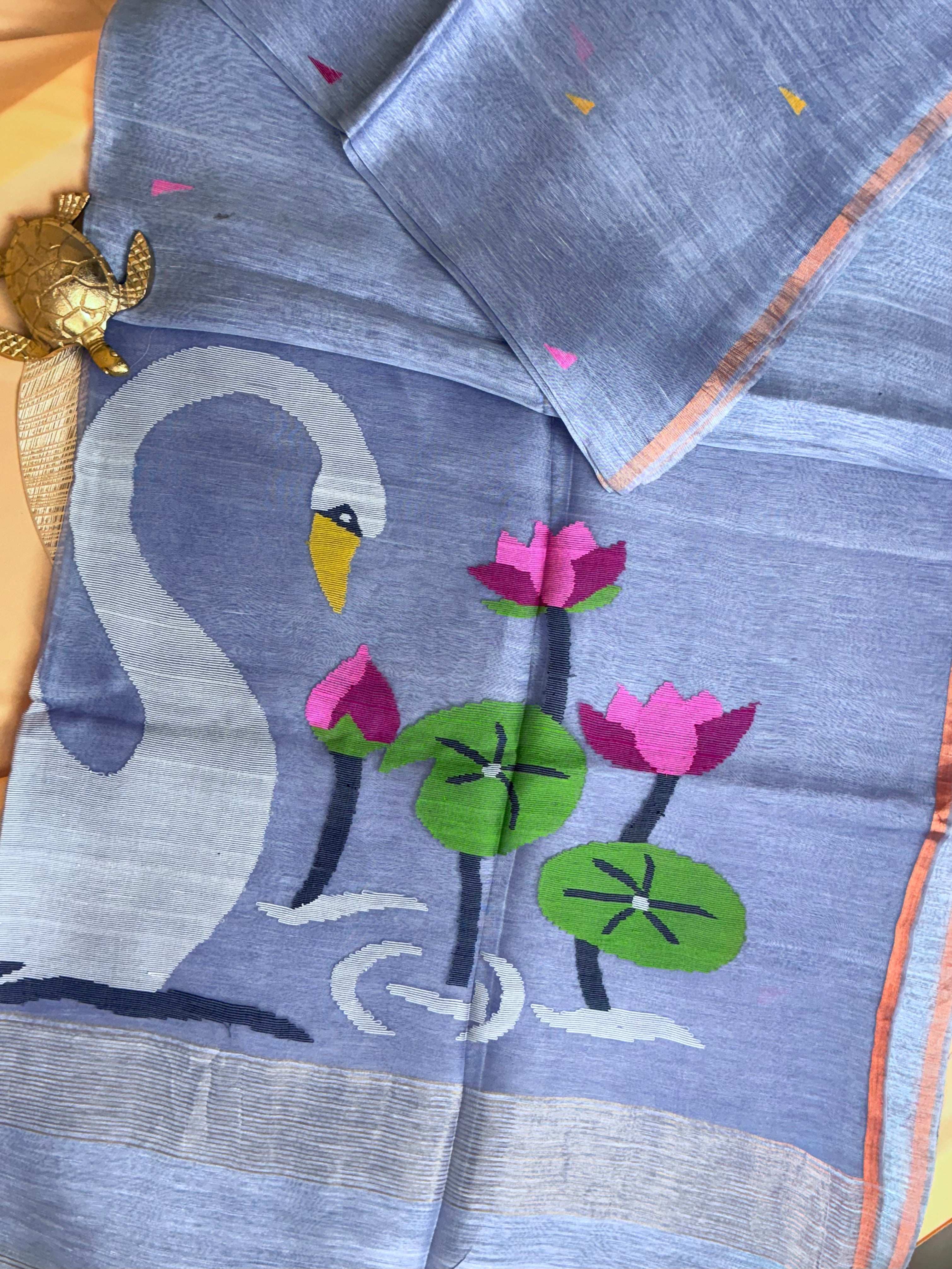 Handloom Silk Linen Saree with Ethereal Silk Muslin Pallu