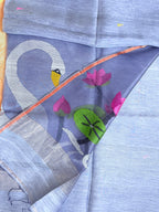 Handloom Silk Linen Saree with Ethereal Silk Muslin Pallu