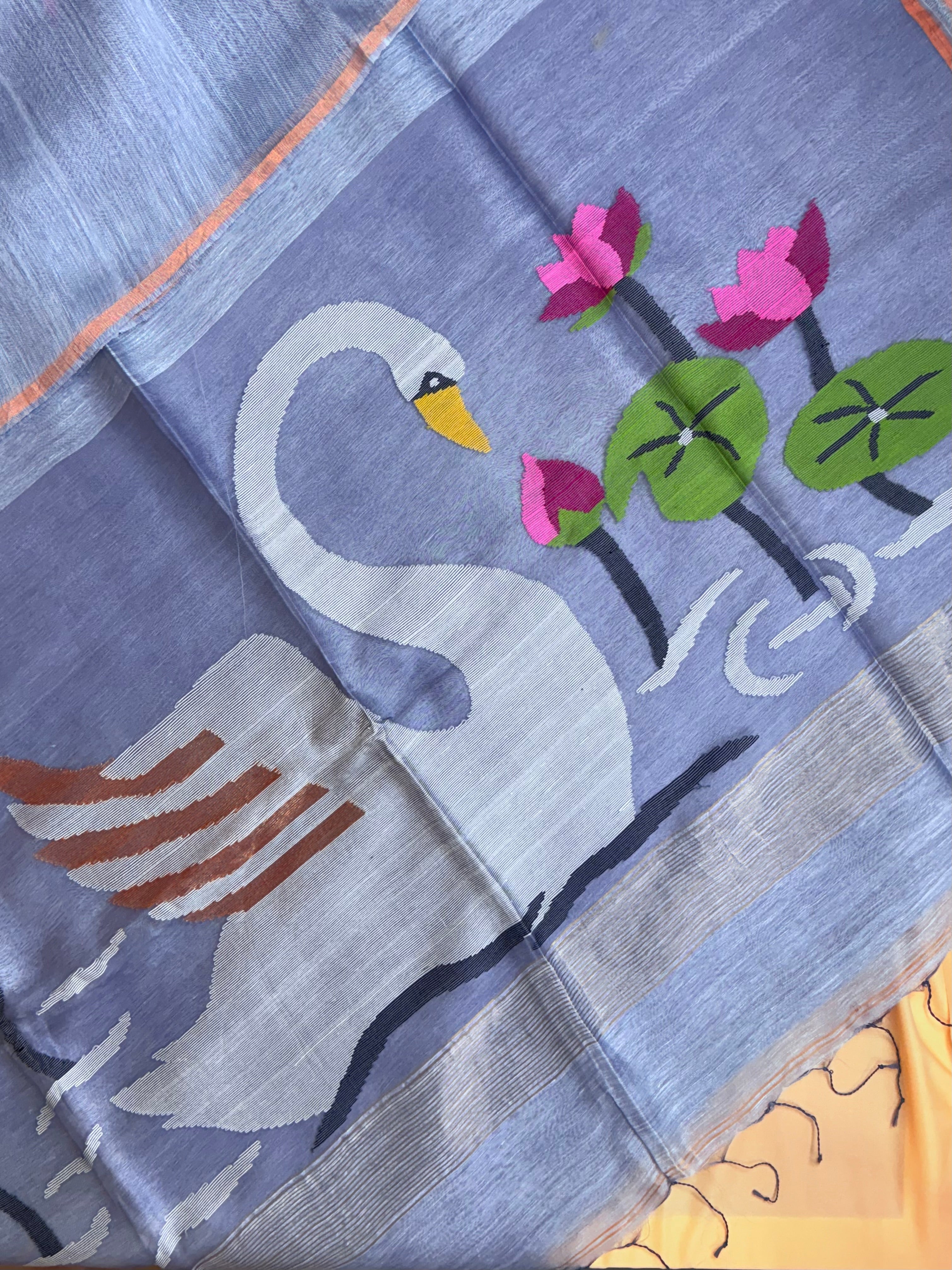 Handloom Silk Linen Saree with Ethereal Silk Muslin Pallu