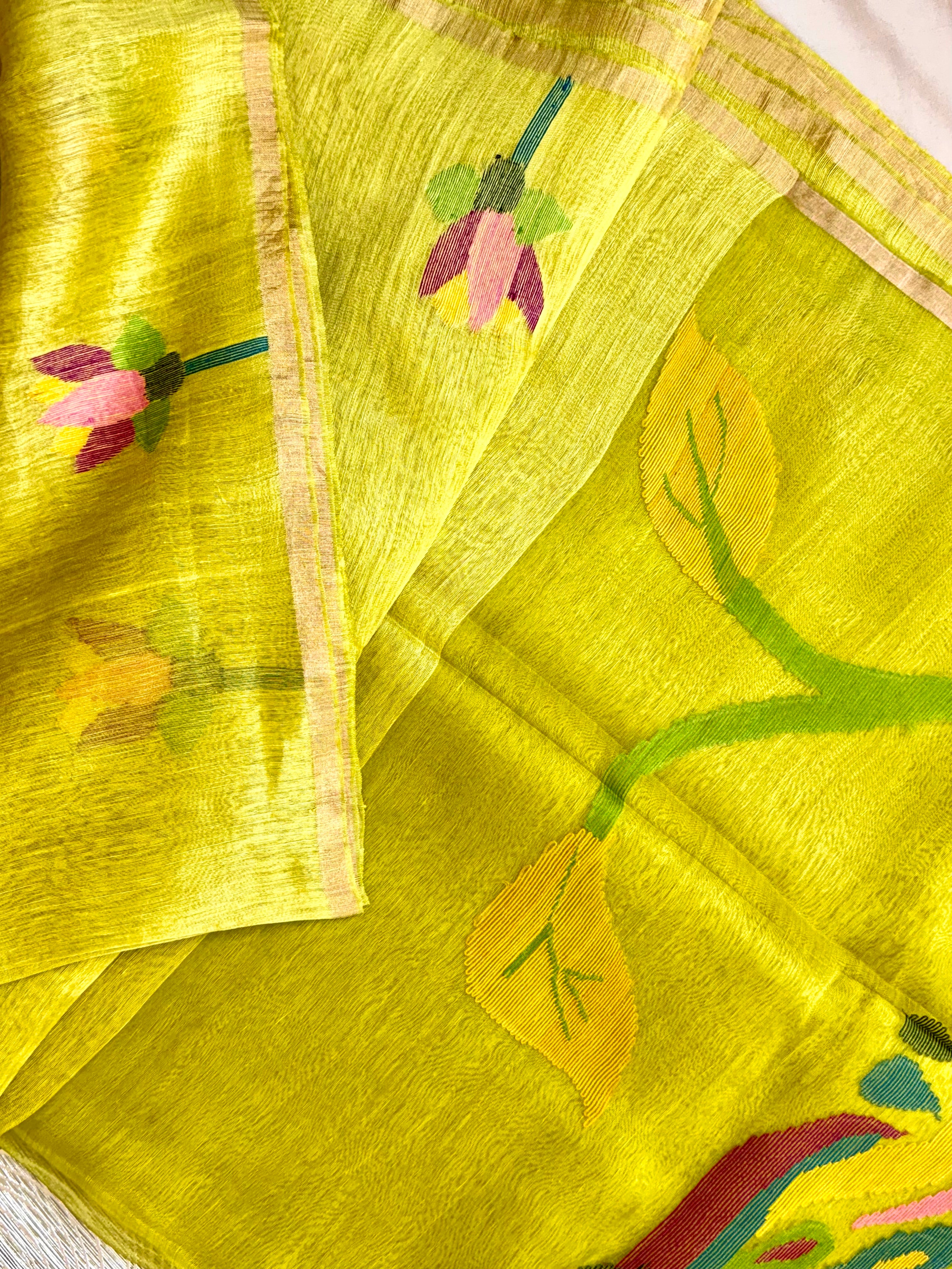 Handloom Silk Linen Saree with Ethereal Silk Muslin Pallu