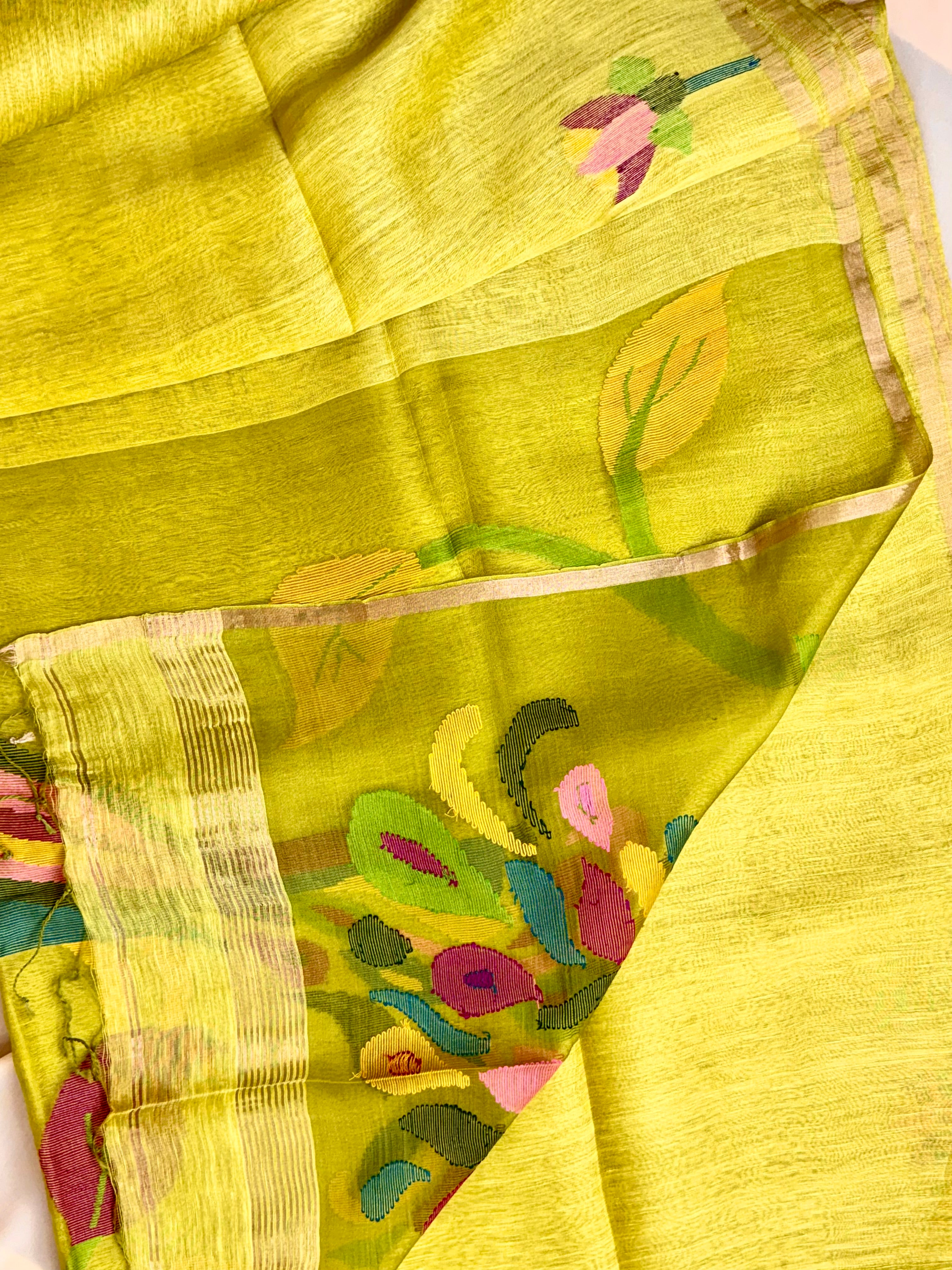 Handloom Silk Linen Saree with Ethereal Silk Muslin Pallu