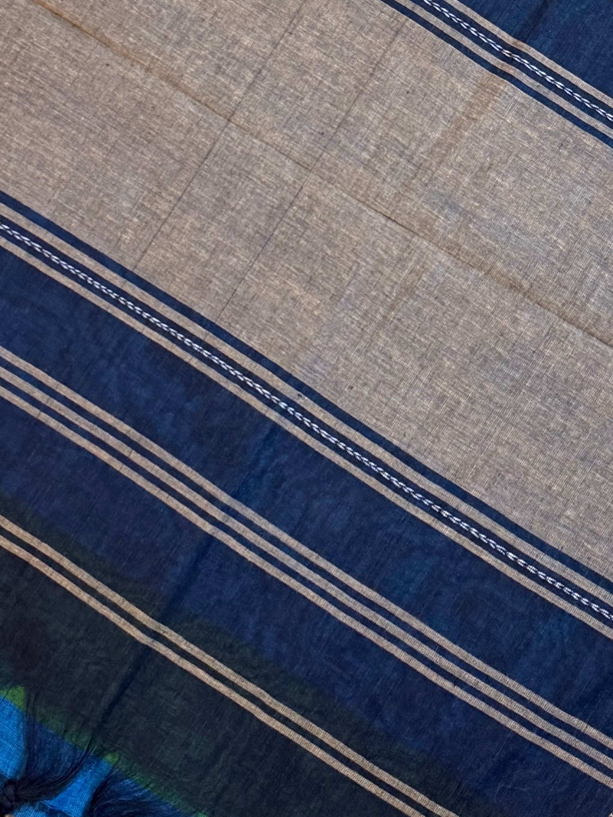 Handloom Dhaniakhali Cotton Saree with Contrast Border