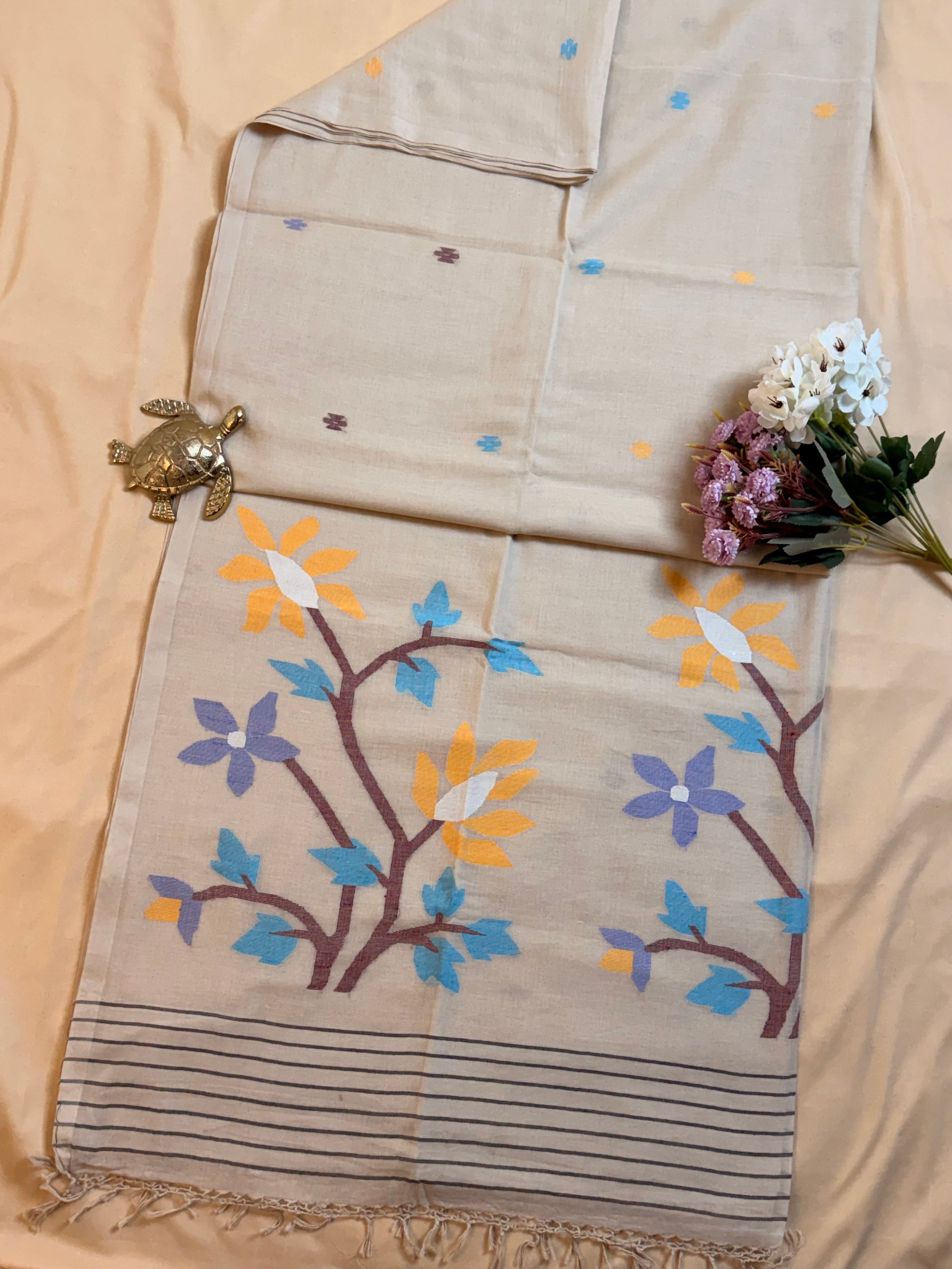 Handloom Mul cotton needle Jamdani Saree