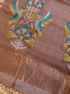 Handloom Silk Tissue Linen Saree with Silk Muslin Pallu