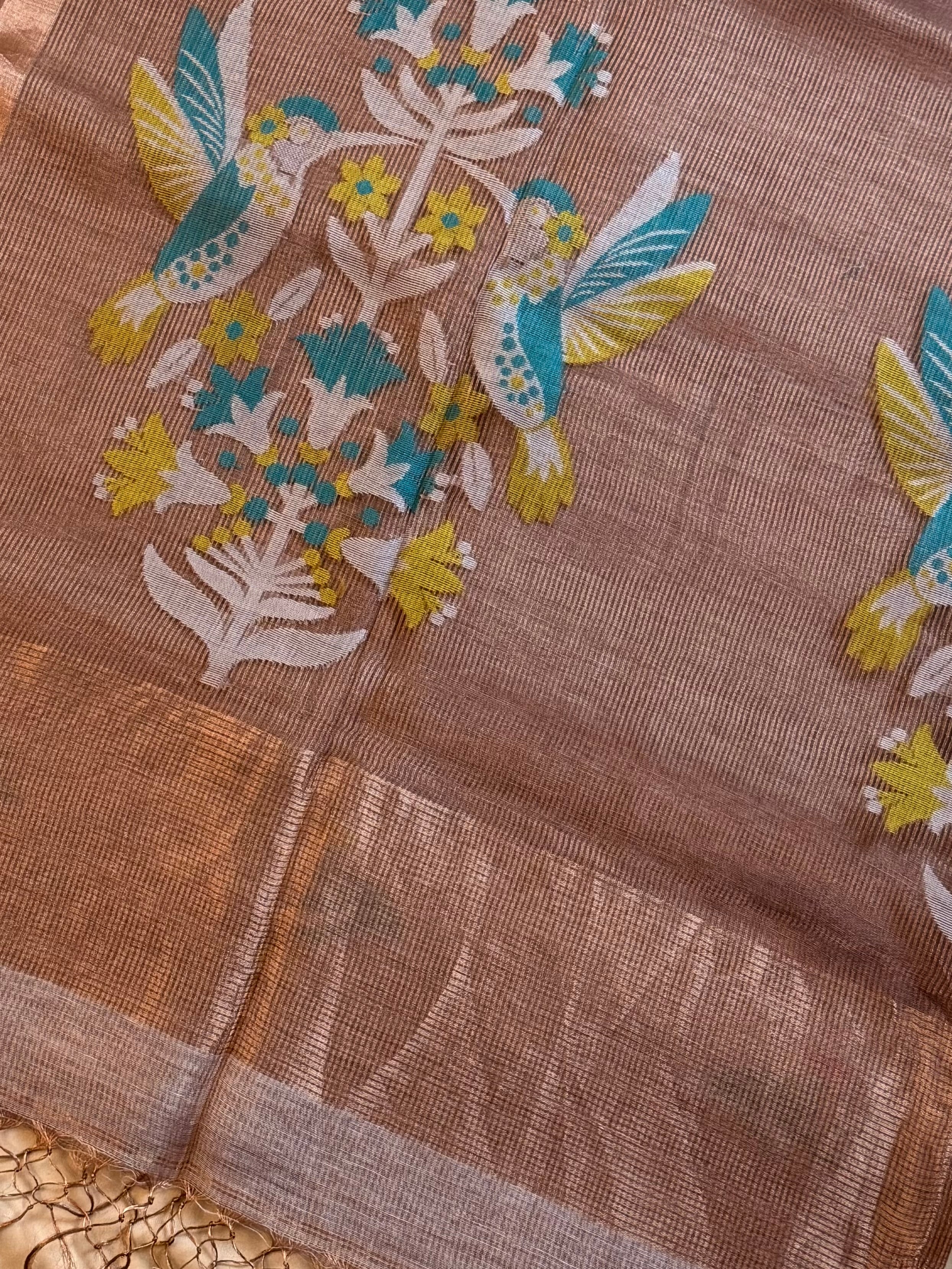 Handloom Silk Tissue Linen Saree with Silk Muslin Pallu