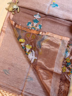 Handloom Silk Tissue Linen Saree with Silk Muslin Pallu