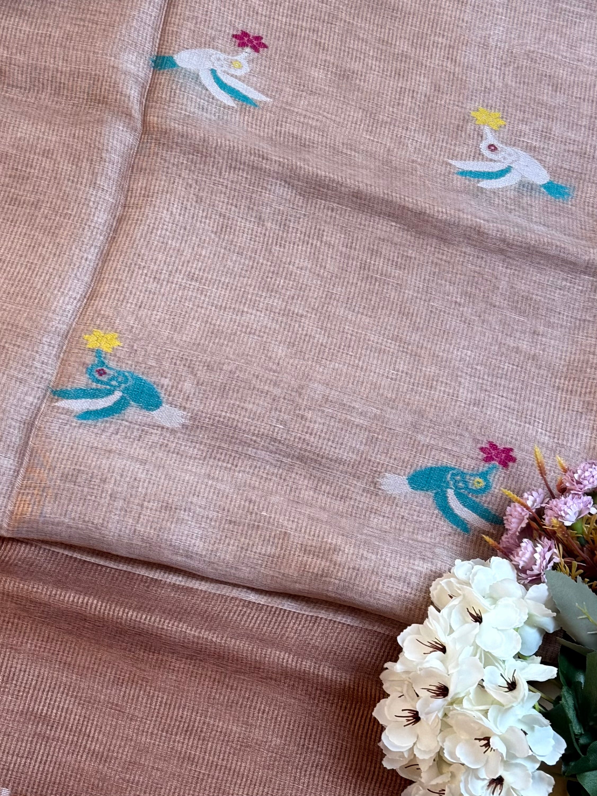 Handloom Silk Tissue Linen Saree with Silk Muslin Pallu