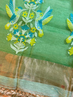 Handloom Silk Tissue Linen Saree with Silk Muslin Pallu