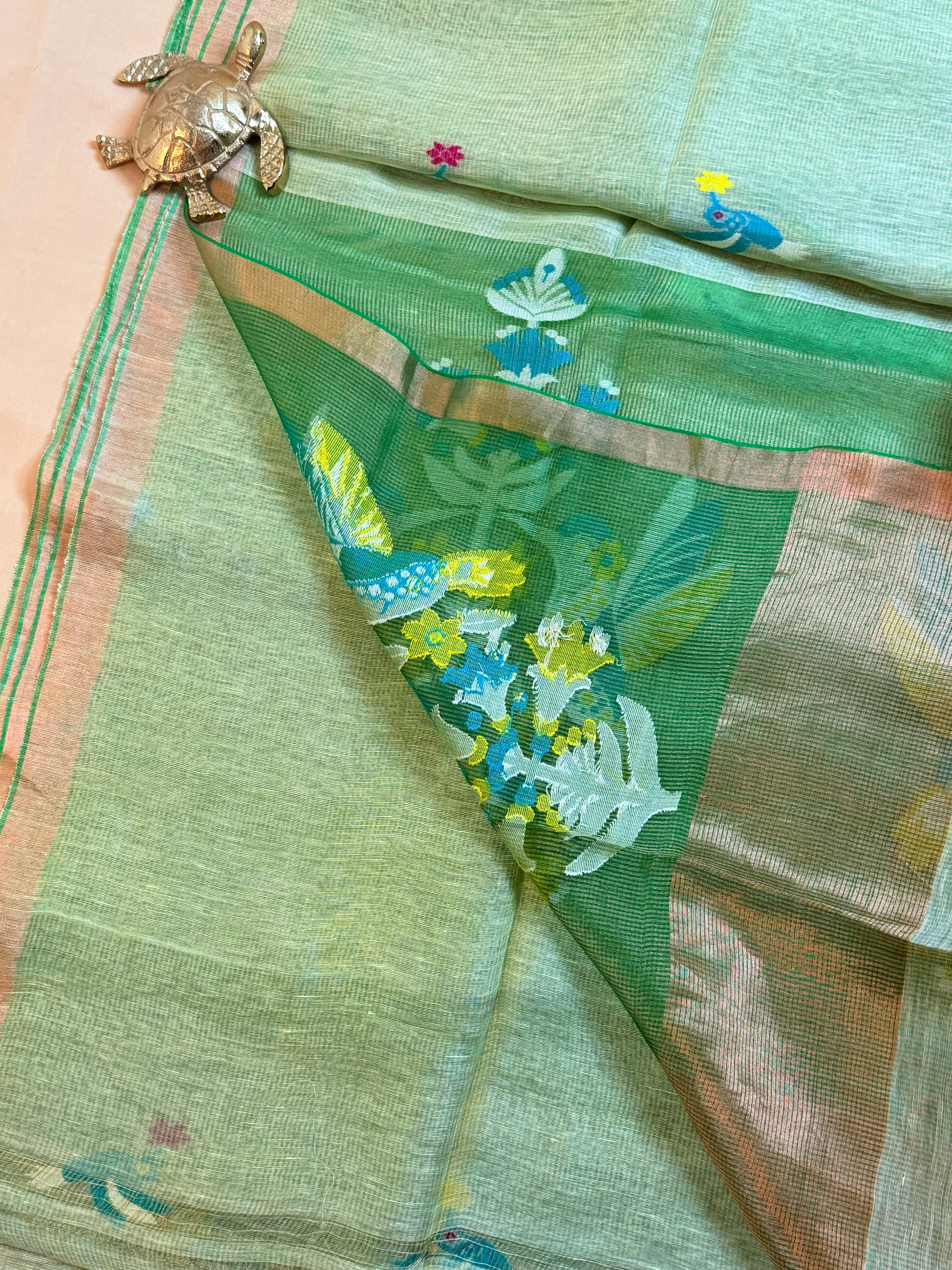 Handloom Silk Tissue Linen Saree with Silk Muslin Pallu