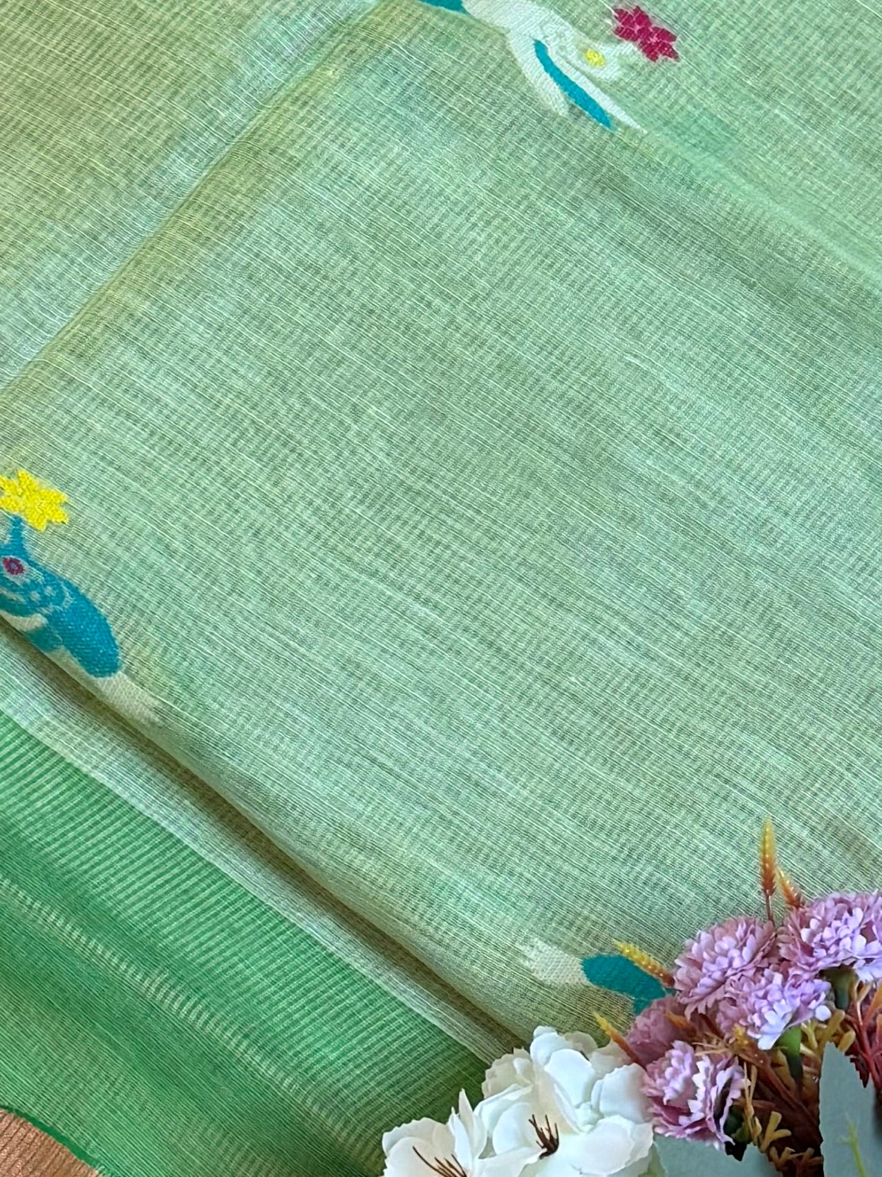Handloom Silk Tissue Linen Saree with Silk Muslin Pallu
