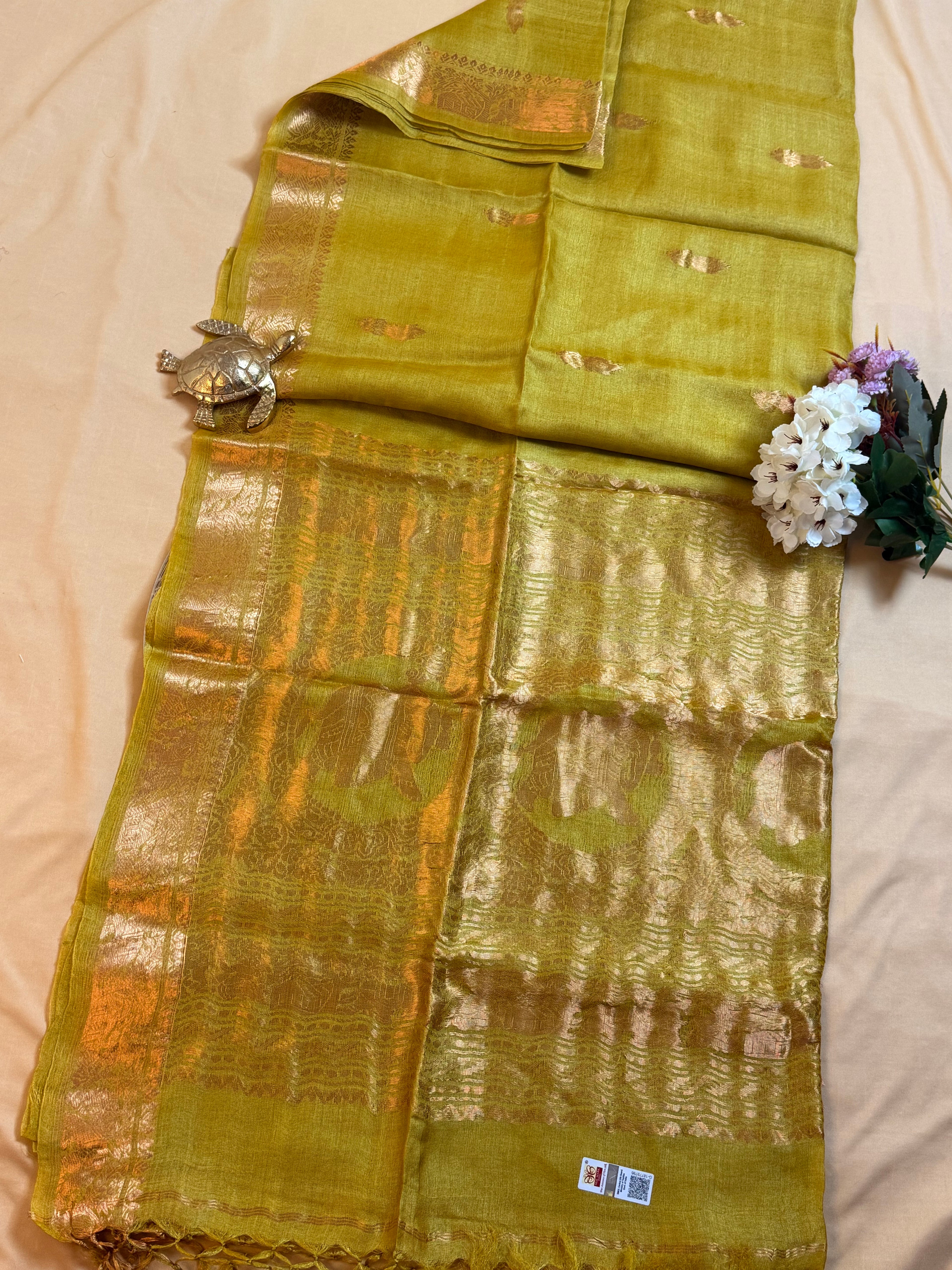 Silk Mark Certified Handloom Tussar Silk Saree with Zari Anchal