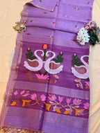Handloom Silk Tissue Linen Saree with Silk Muslin Pallu