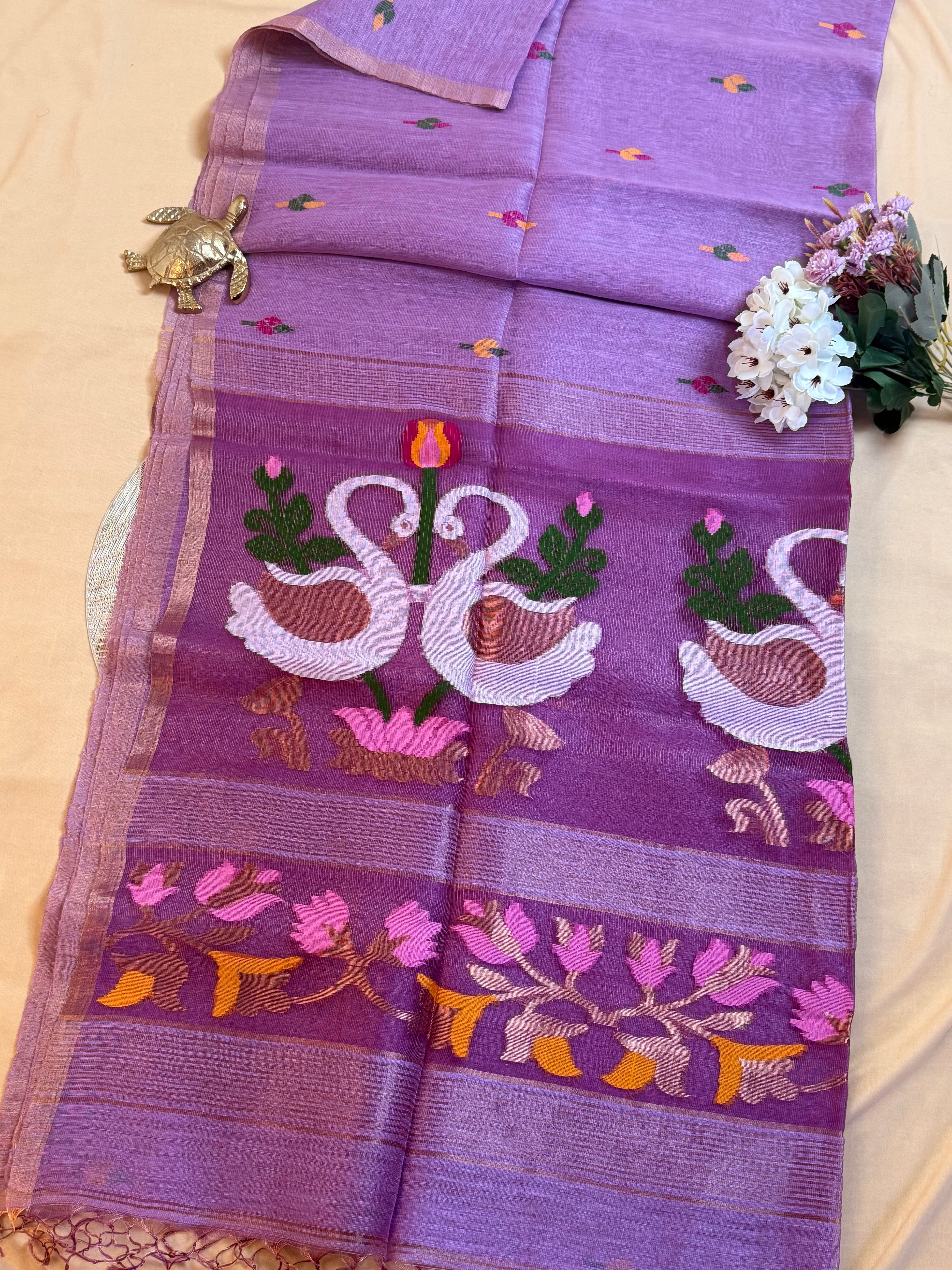 Handloom Silk Tissue Linen Saree with Silk Muslin Pallu