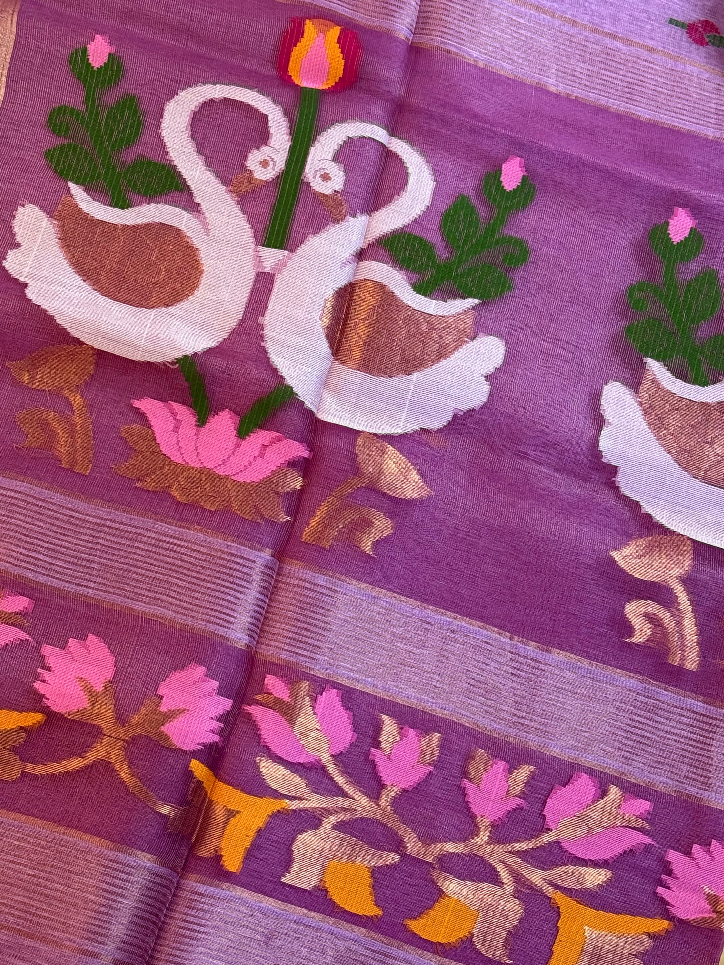 Handloom Silk Tissue Linen Saree with Silk Muslin Pallu