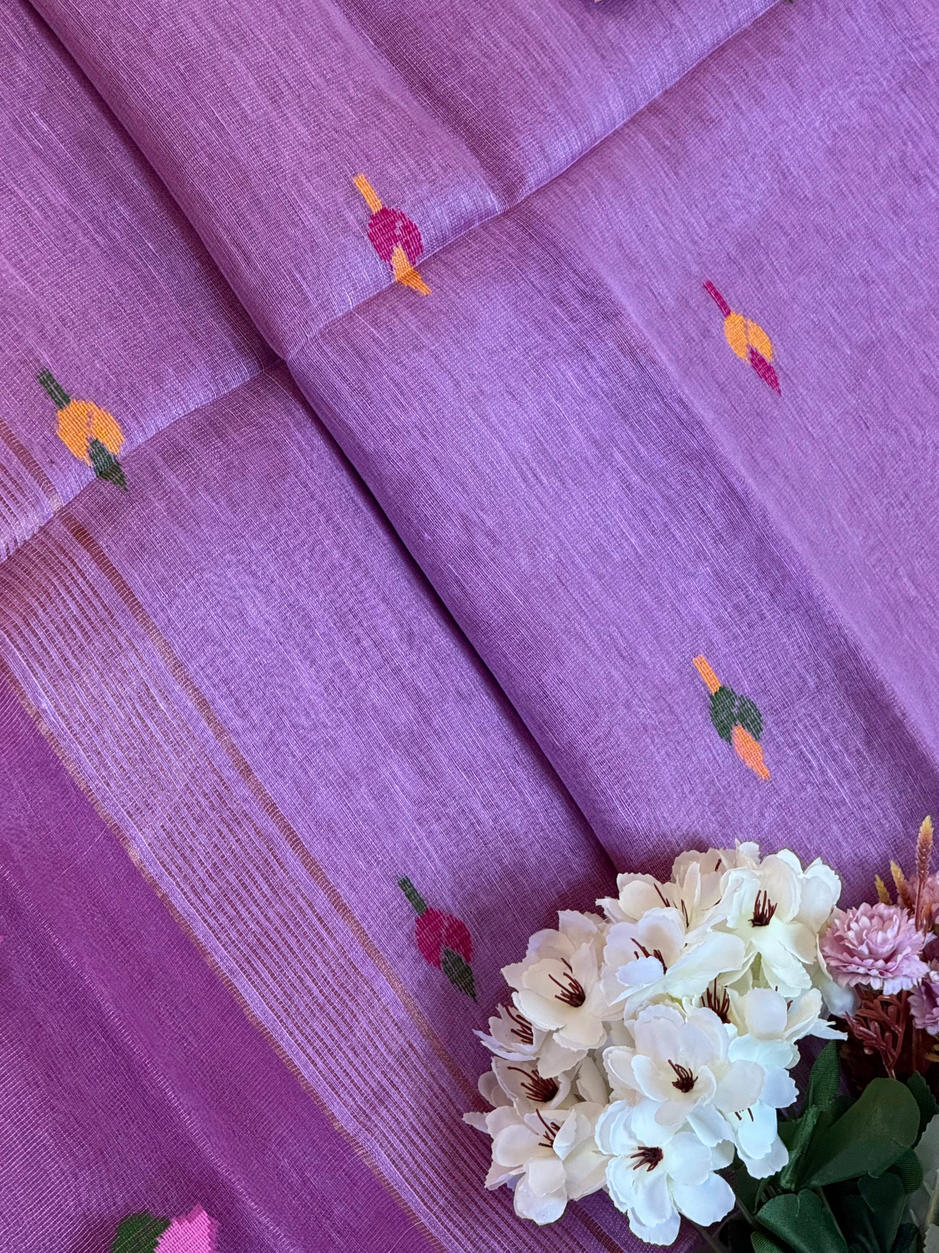 Handloom Silk Tissue Linen Saree with Silk Muslin Pallu