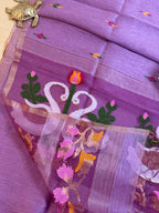 Handloom Silk Tissue Linen Saree with Silk Muslin Pallu