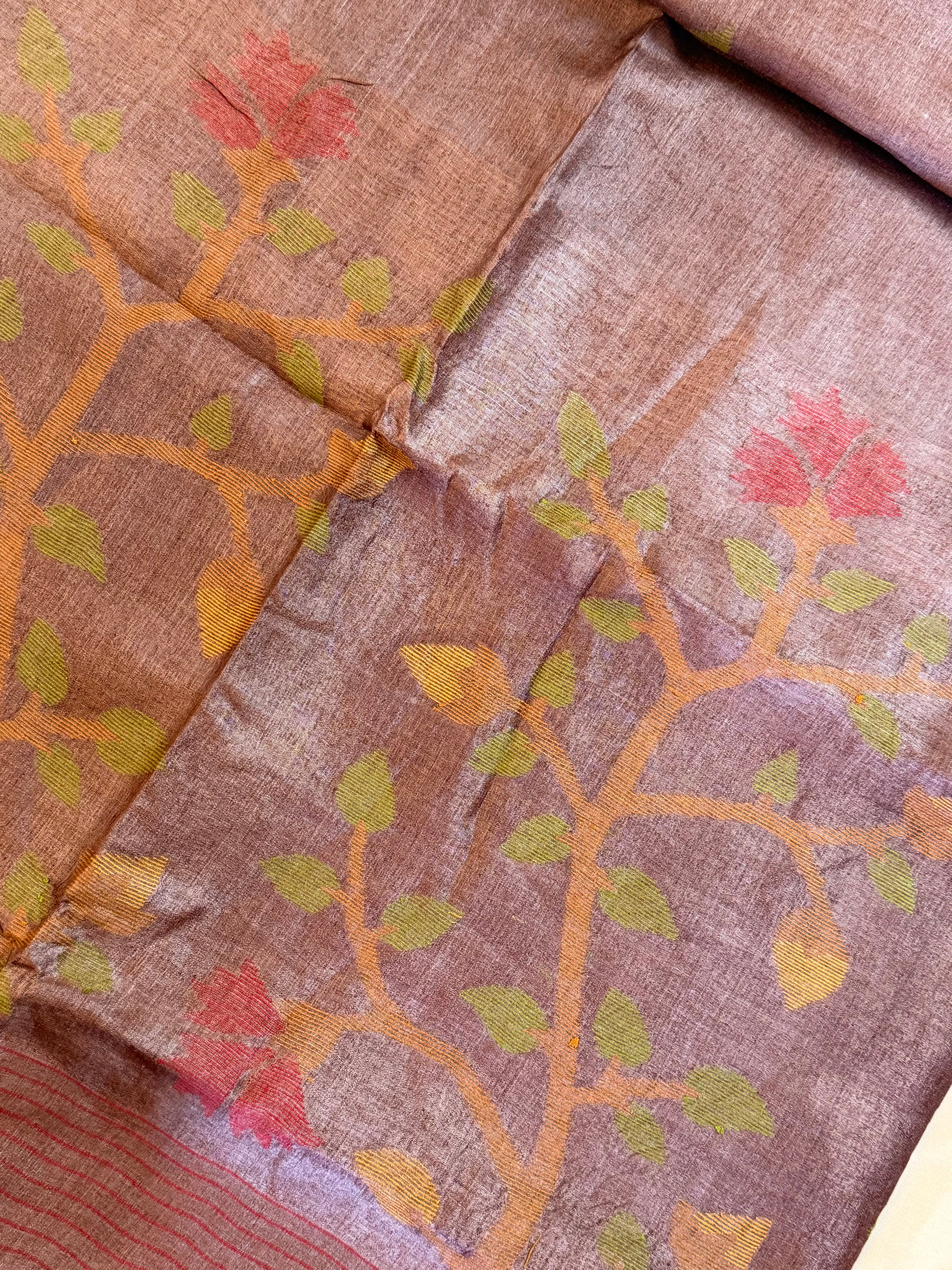 Silk Mark Certified Handloom Tussar Silk Saree with Needle Jamdani