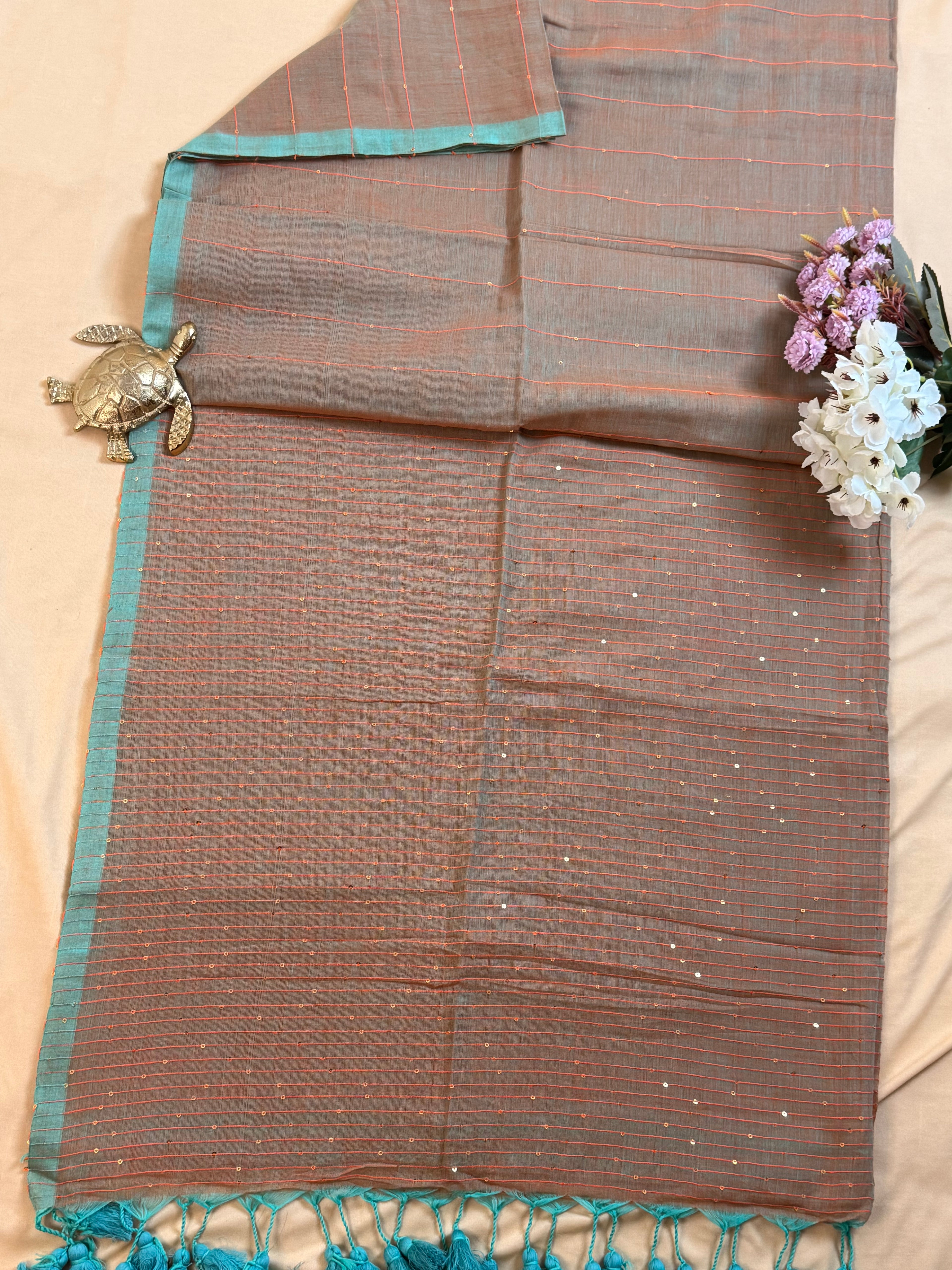 Handwoven Mul Cotton Saree with Sparkling Sequin