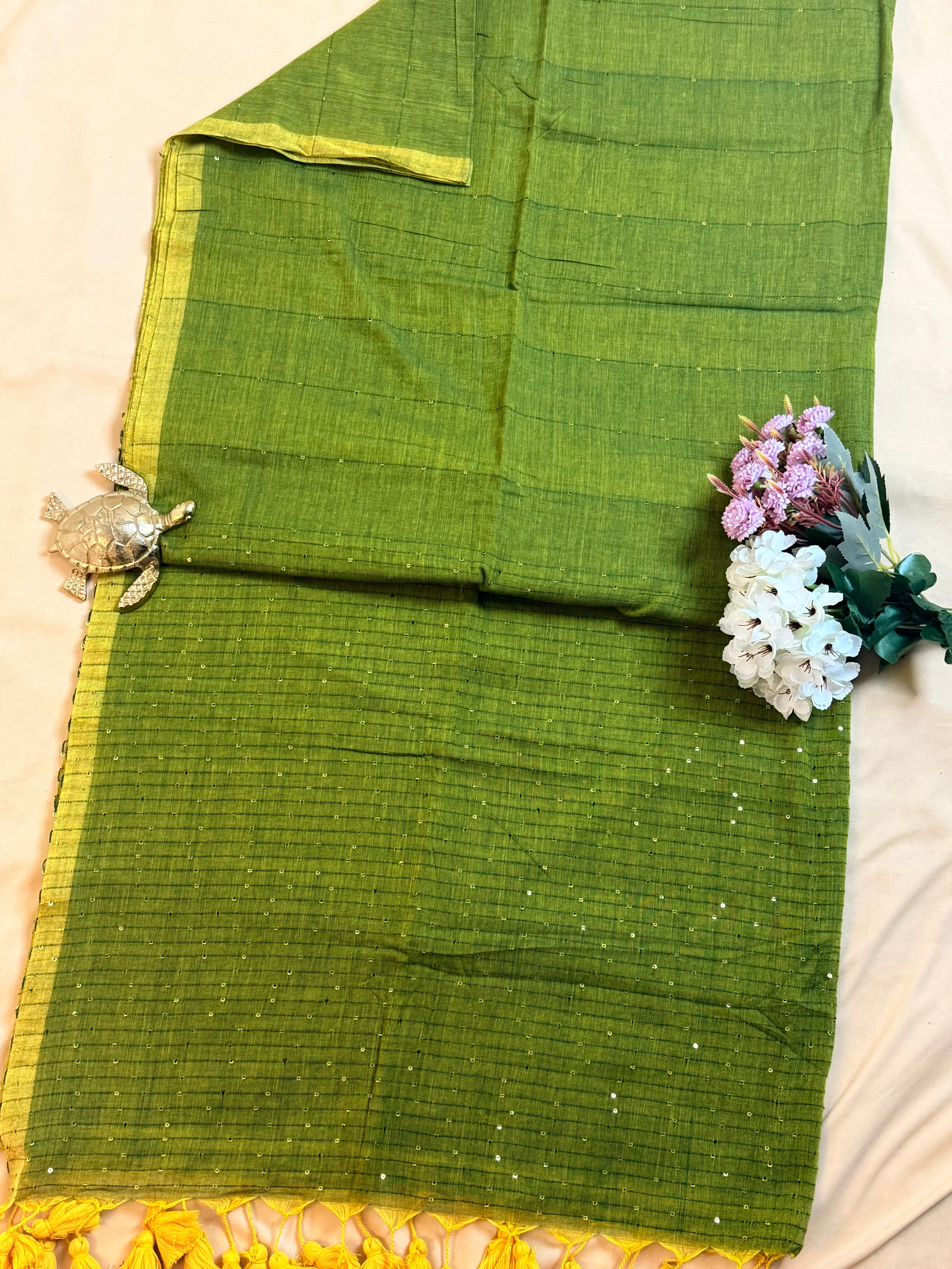 Handwoven Mul Cotton Saree with Sparkling Sequin