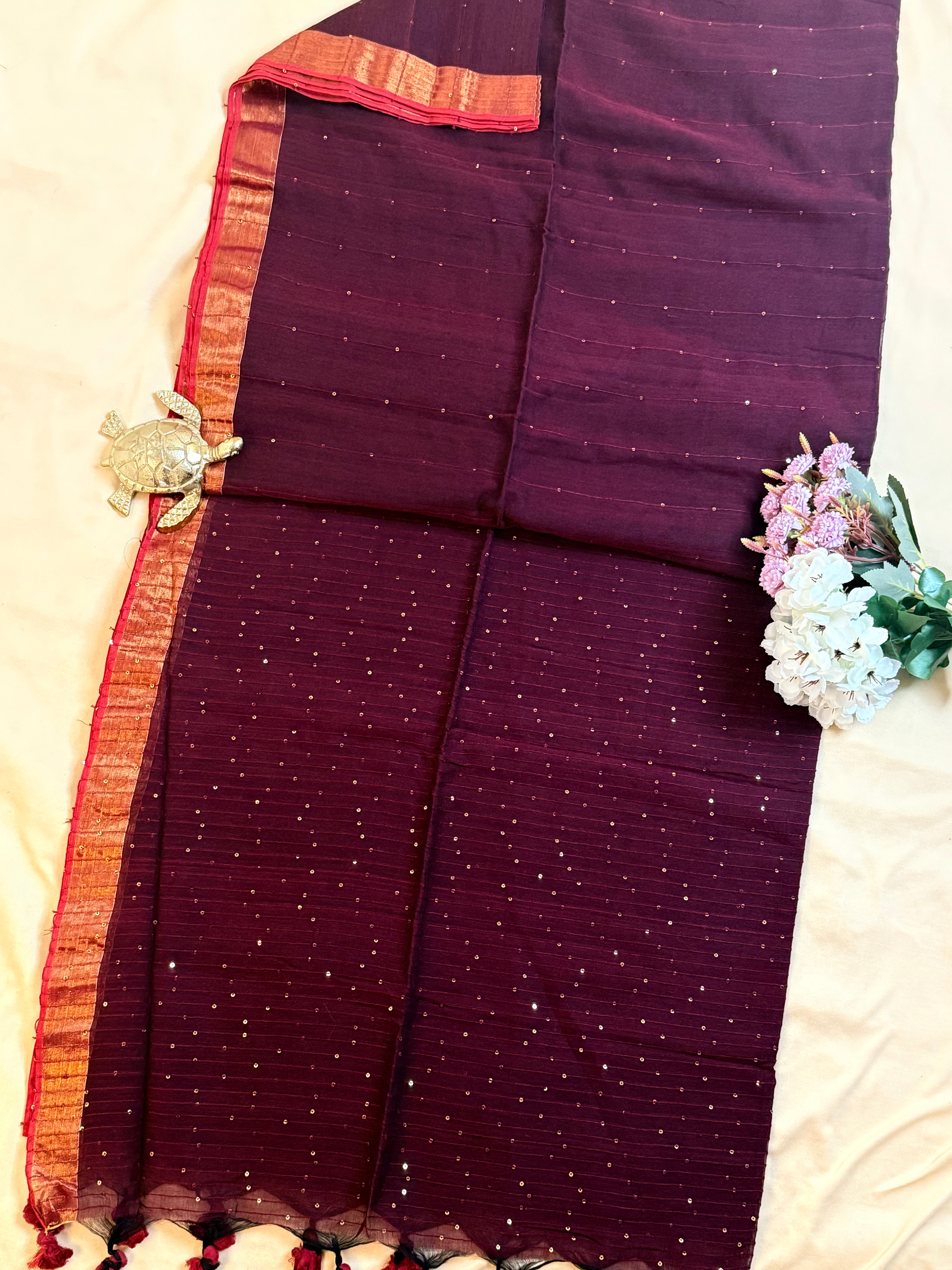 Handwoven Mul Cotton Saree with Sparkling Sequin