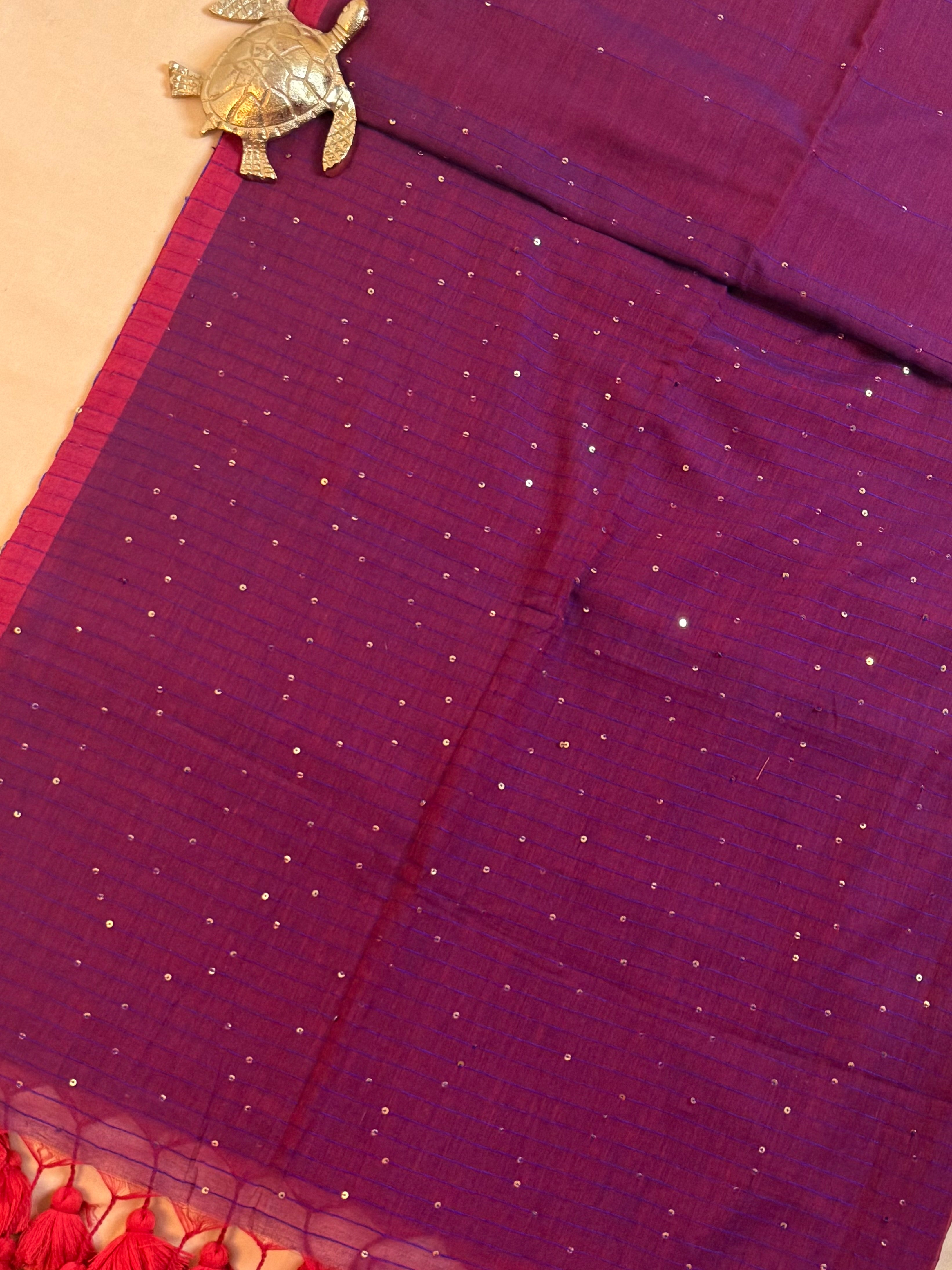 Handwoven Mul Cotton Saree with Sparkling Sequin