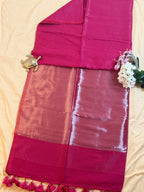 Mul Cotton Saree with All-Over Zari Lines & Elegant Zari Pallu