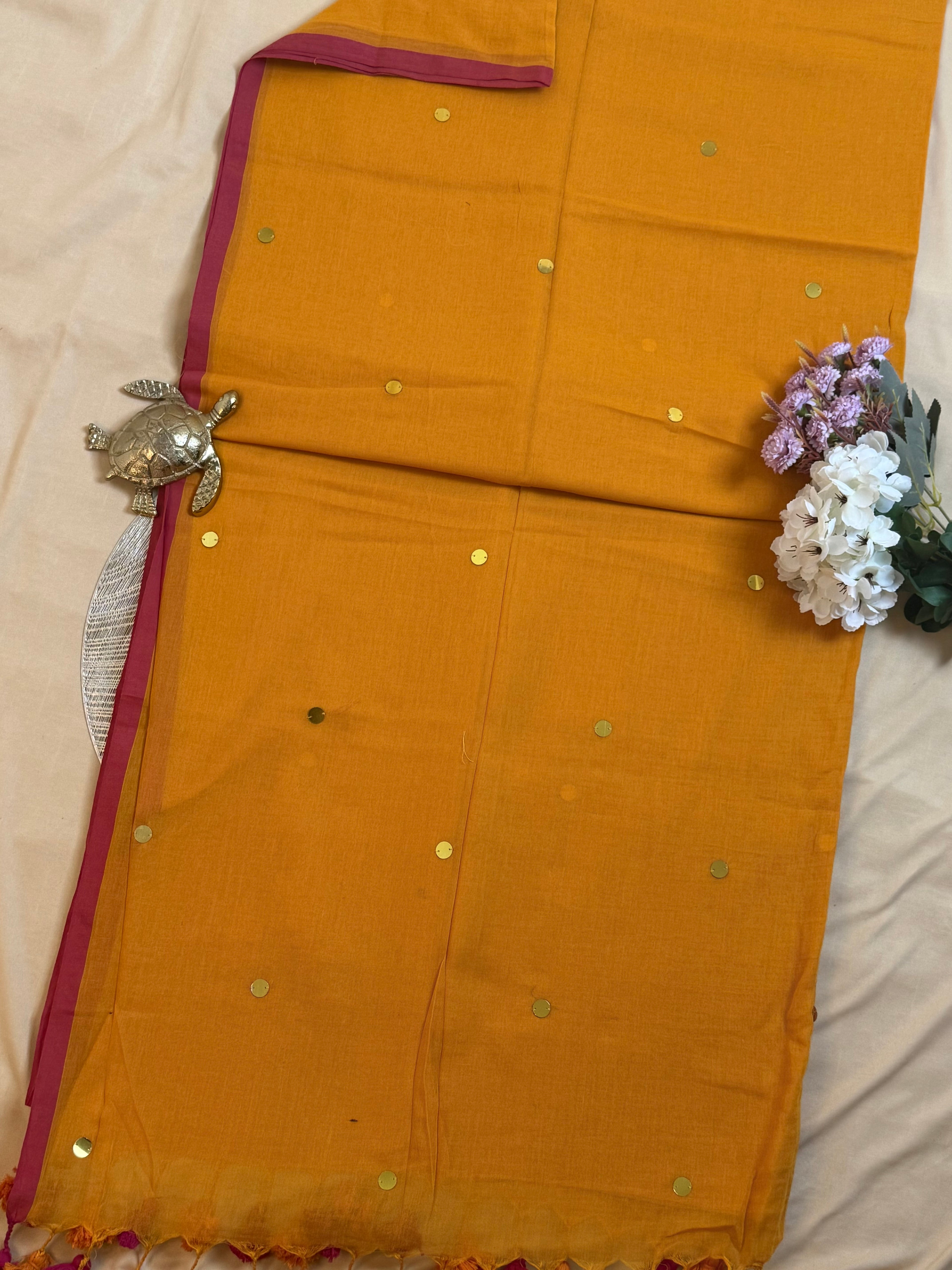 Mul Cotton Saree with Handwoven Gini Sequins
