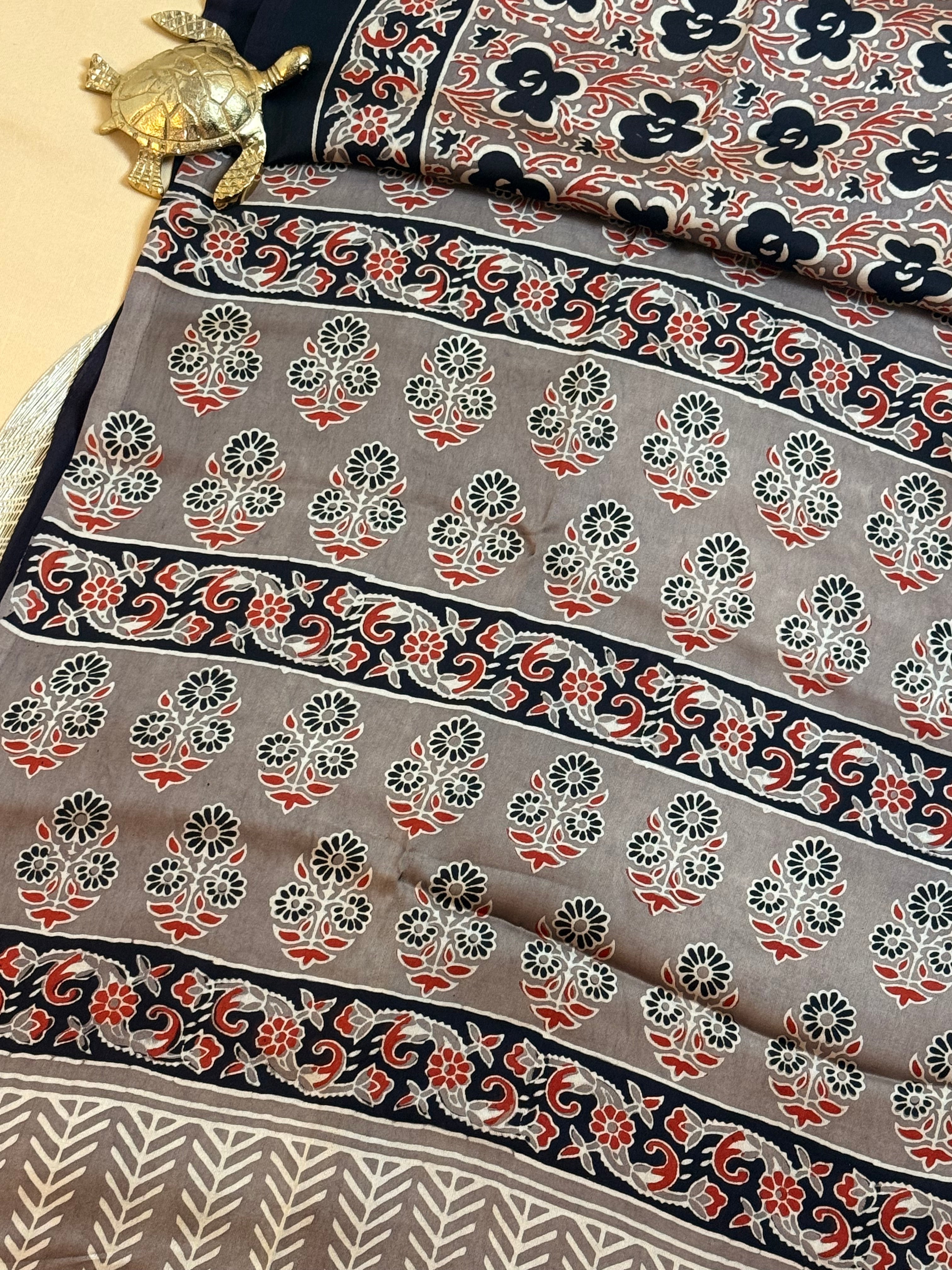 Pure Modal Saree with Hand-Block Ajrakh Artistry