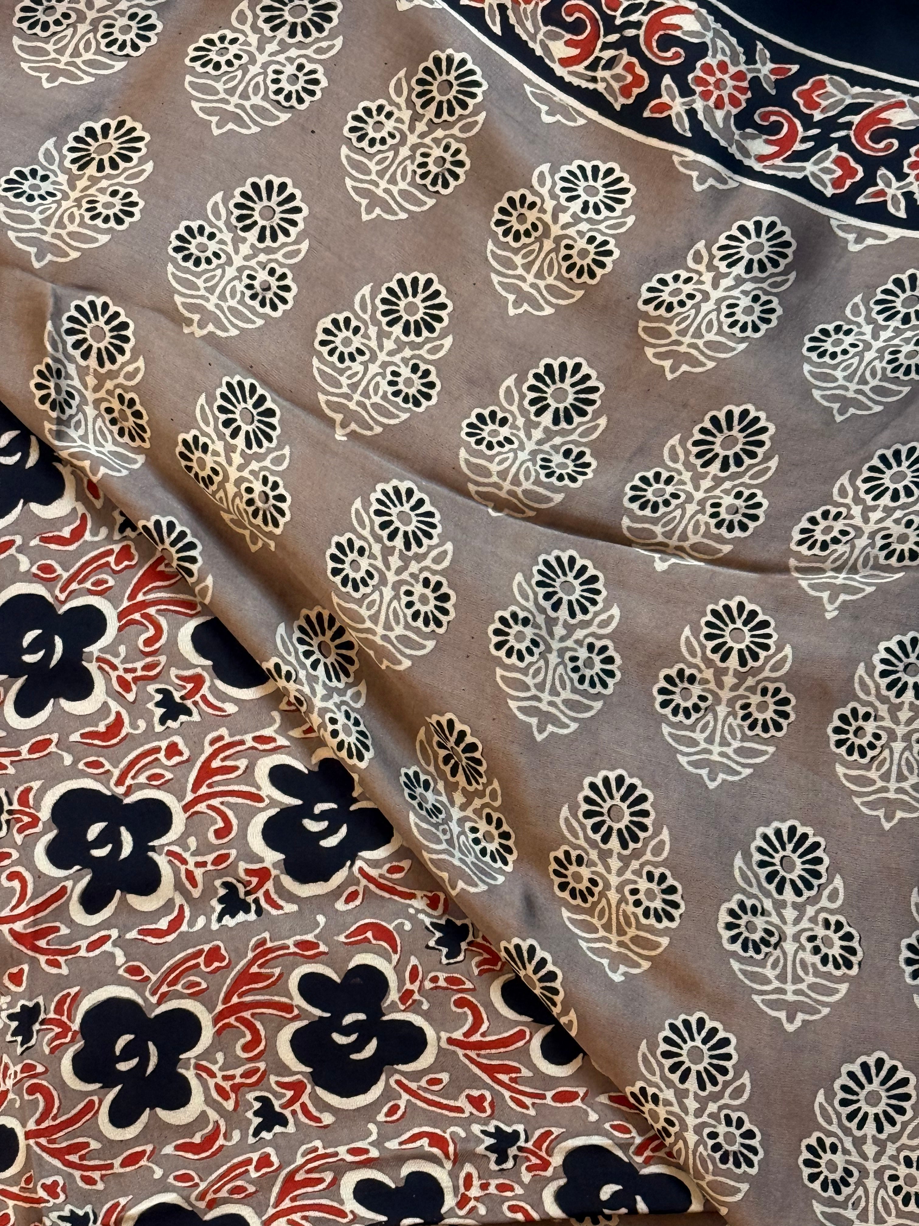 Pure Modal Saree with Hand-Block Ajrakh Artistry