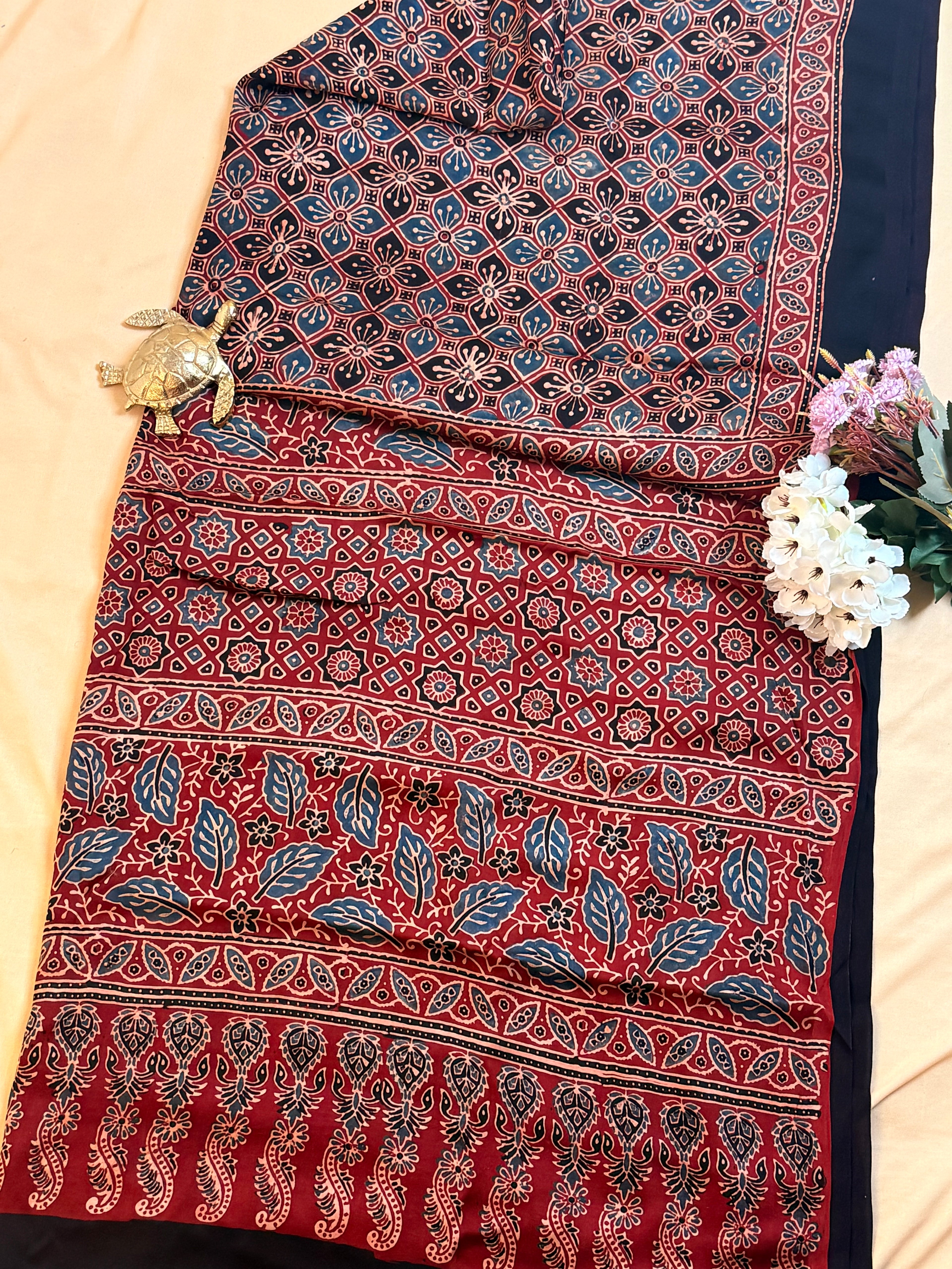Pure Modal Saree with Hand-Block Ajrakh Artistry
