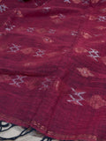 Red & Black Linen-Cotton Saree with Jamdani Artistry