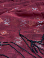 Red & Black Linen-Cotton Saree with Jamdani Artistry