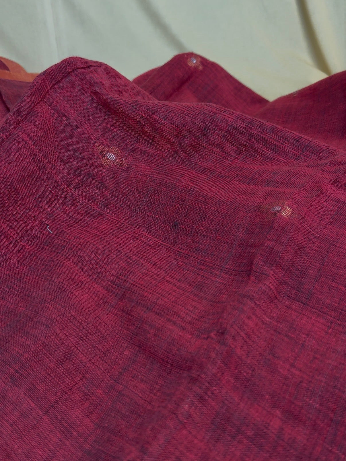 Red & Black Linen-Cotton Saree with Jamdani Artistry