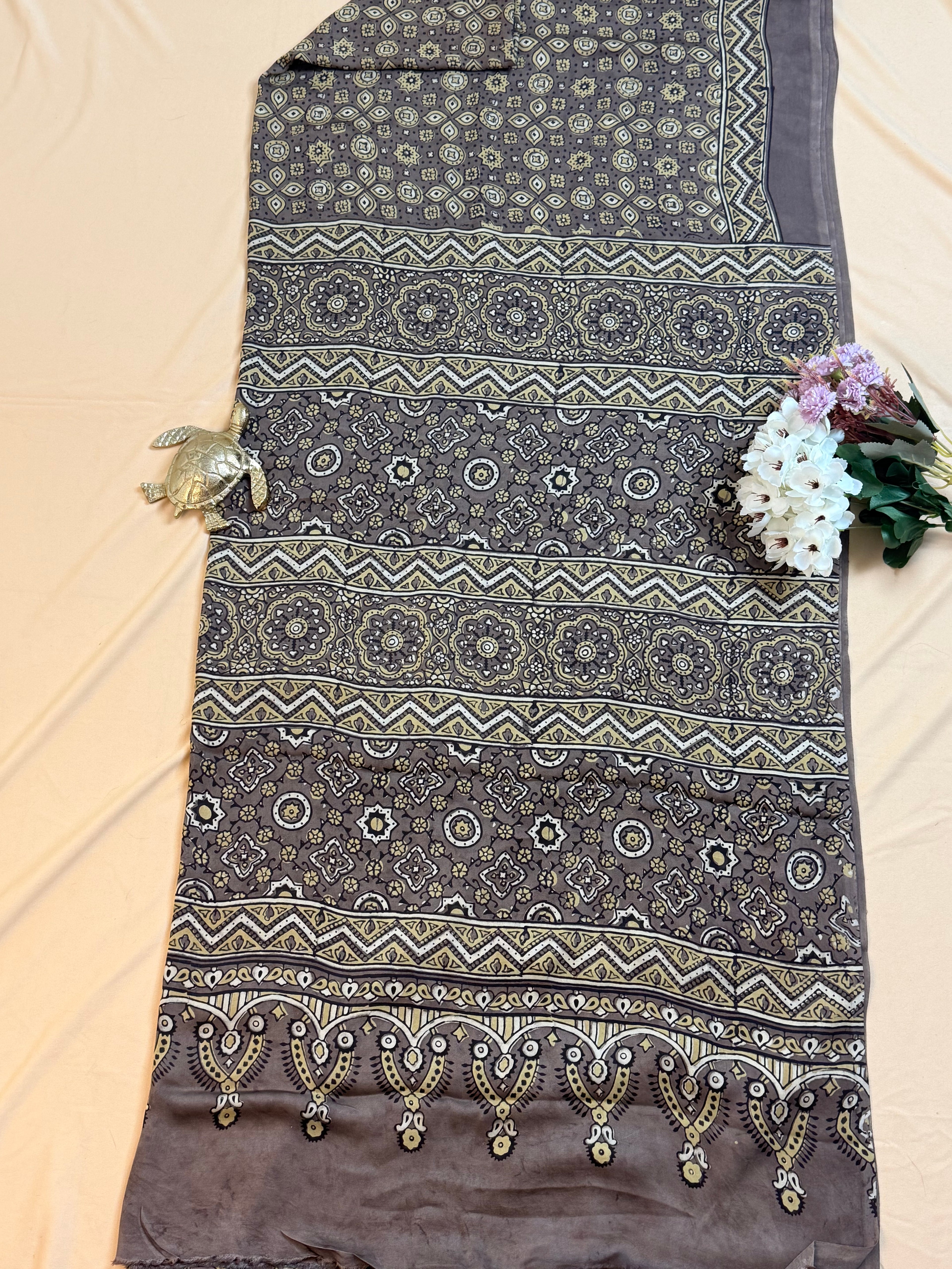 Pure Modal Saree with Hand-Block Ajrakh Artistry